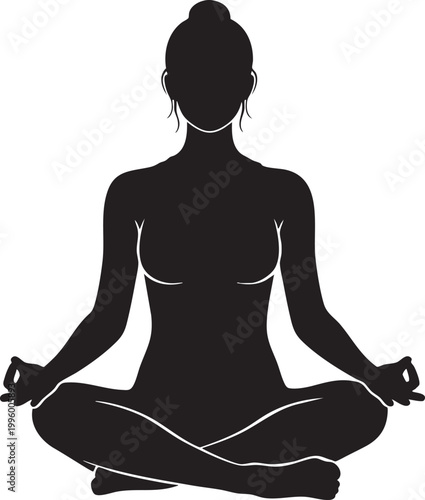 Woman meditating silhouette in lotus pose with meditating silhouette serenity