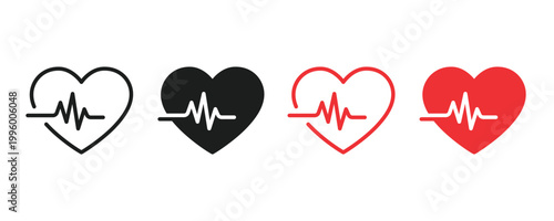 Heartbeat icon. Heart rate pulse icon. Love passion concept. Heart shape. Heart rate line icon with ECG pulse rhythm