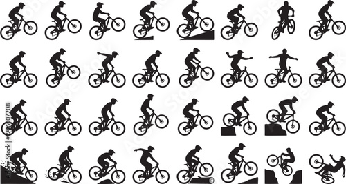 Mountain Bike Silhouette Icon Sheet - MTB Freestyle & Trail Stunt Poses.