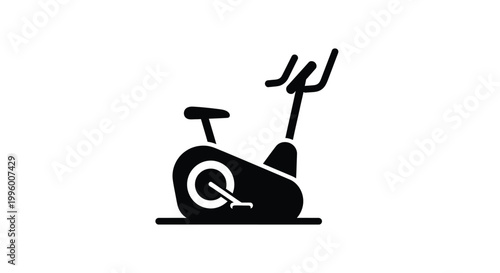 A minimalist black silhouette depicts a stationary exercise bike showcasing fitness and indoor cycling equipment