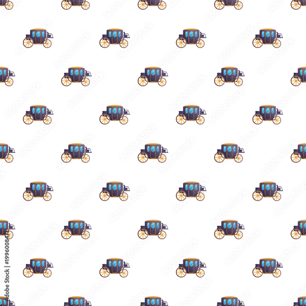 Fototapeta premium Seamless repeating pattern featuring classic horse drawn carriages on a white background