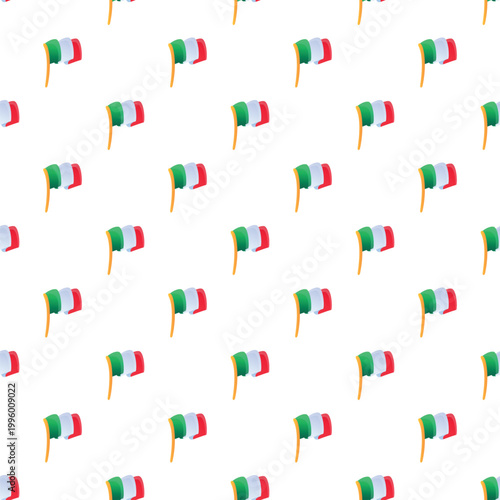 Seamless pattern with stylized italian flags waving as windsocks against a white background