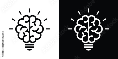 A creative lightbulb icon featuring a human brain inside, representing brainstorming, intelligence, innovation, education, and bright ideas in a clean, professional vector illustration.