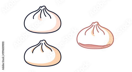 Bao Buns Line art vector set modern blended abstract color