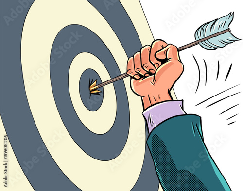 The arrow hits the target. Fulfillment of business plans and ambitions. Personal goals and growth.
