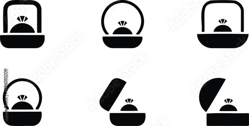 Ring box with diamond jewelry storage icons isolated on white background for web design