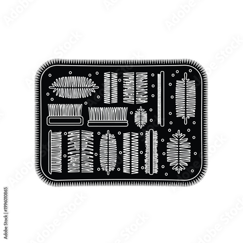 Black and white dental tools.