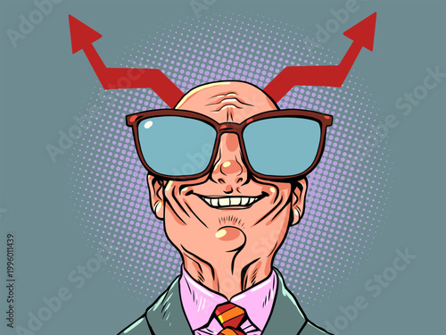 Charts as horns. The villainous boss of a corporation. A symbol of the devil and demon in business.