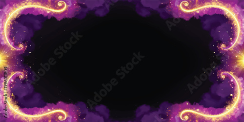 Bright purple fractal design featuring an electric plasma ball with a glowing light pattern of pink and blue energy spheres in a science-inspired vector illustration