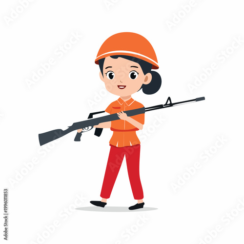 Cartoon Girl in Uniform Holding a Rifle