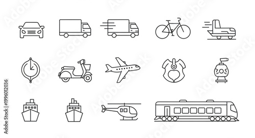 Collection of Transportation Icons Vector Art.