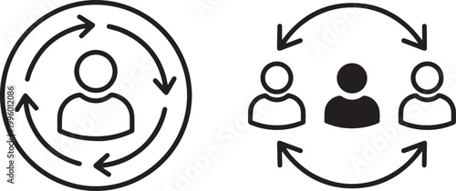 Flat vector icon set of business professional silhouettes in circular networks and line art people representing teamwork communication exchange and corporate organization