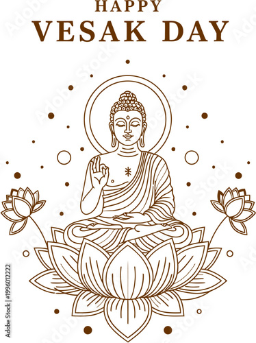Happy Vesak Day illustration featuring Buddha in a meditative pose vector art