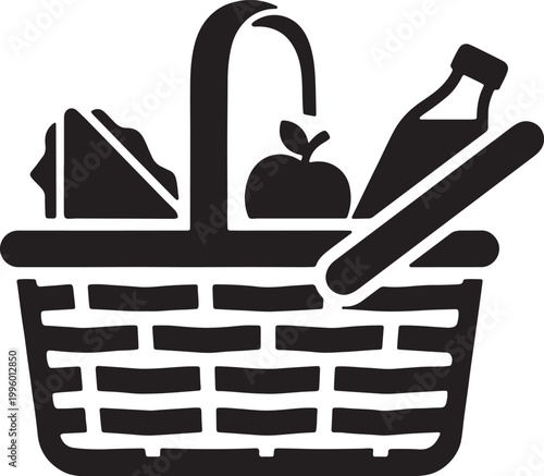 shopping basket with groceries silhouette icon vector illustration