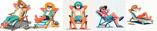 vector of a grandpa lying on her back relaxing on a beach chair during summer