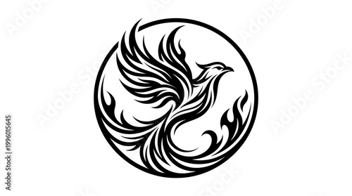 Stylized phoenix illustration in a circle design
