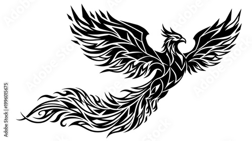 Stylized phoenix illustration soaring isolated