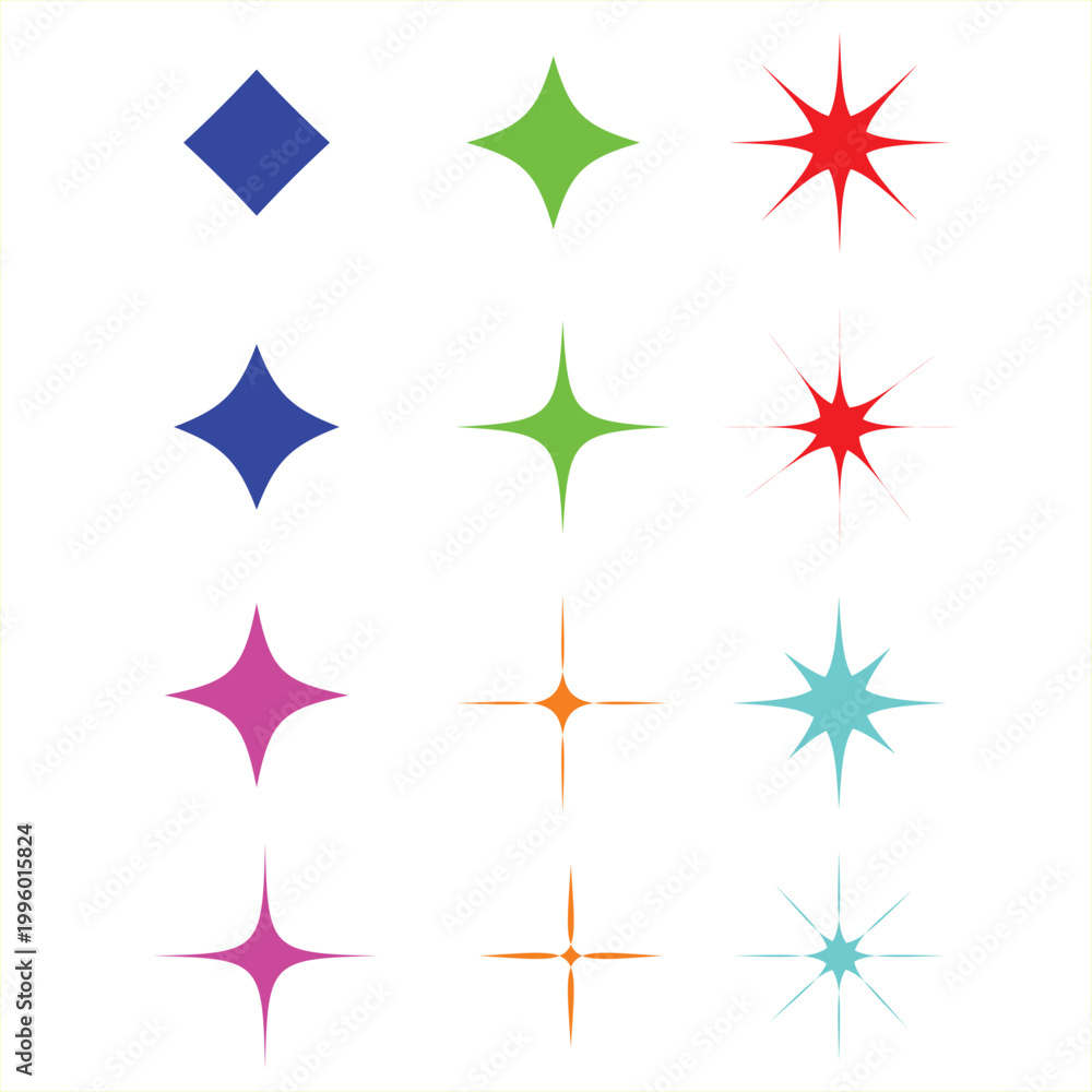 Obraz premium Vibrant Sparkle & Starburst Vector Set: Diverse Twinkle, Shine, & Light Effect Elements for Design