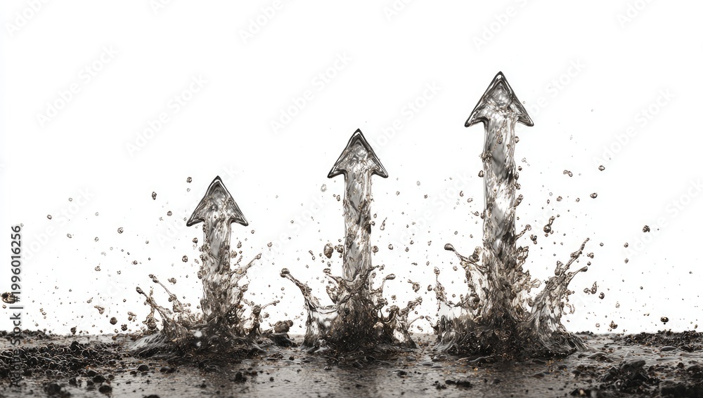 Fototapeta premium Three Arrows Emerge from Muddy Water Symbolizing Growth and Progress.