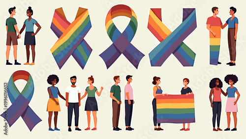 A colorful ribbon symbolizes support and solidarity, ideal for campaigns promoting awareness, health, or social causes. Evokes hope and unity.