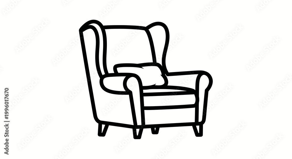 Fototapeta premium wingback chair line art illustration for interior design and furniture branding