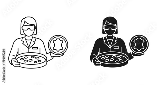 Laboratory scientist icon set with leather testing equipment, white background, vector Illustration
