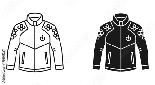 Sport jacket icon set outline and solid glyph styles, white background, vector Illustration