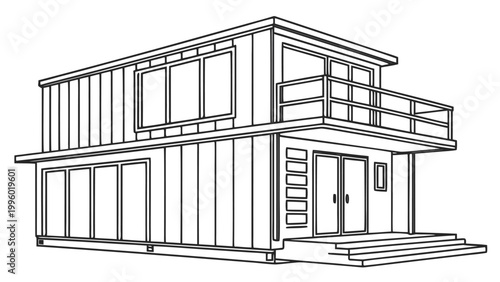 Ship ping container house line art vector