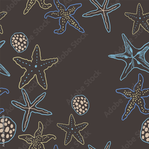 Seamless pattern with seashell in hand drawn style.Element for decoration design mail posts postcards poster print invitation background backdrop wrapping wallpaper banner textile