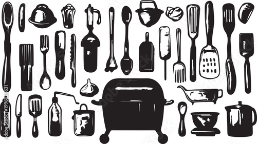 Kitchen utensils and cooking tools icon set vector illustration