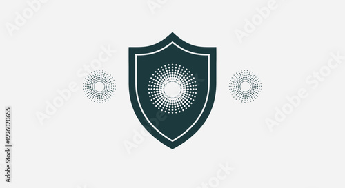 Bilde på lerret A dark teal shield centered with a radiating dot pattern flanked by two smaller