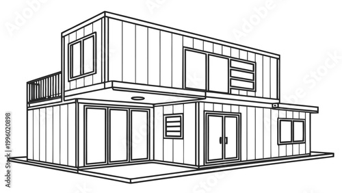Ship ping container house line art vector