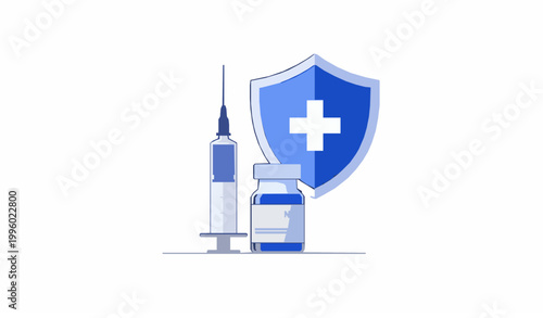 Vaccination Syringe and Vaccine Clinical Flat Vector Illustration
