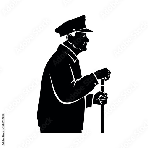 Silhouette of an elderly man with a cane and hat.