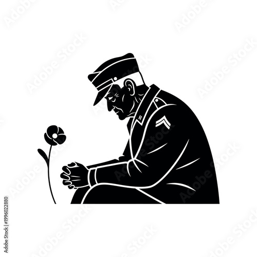 Soldier Kneeling in Remembrance of a Fallen Comrade.