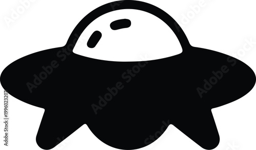 UFO Icon Simple Alien Spaceship Symbol, Minimal solid icon of a UFO flying saucer, representing extraterrestrial life, space exploration, science fiction, and alien technology in bold design.