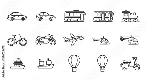 Collection of Hand Drawn Transportation Icons Vector Art.