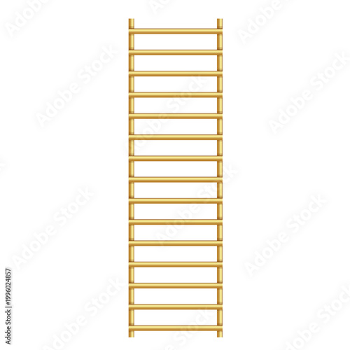Golden ladder icon. Metal Stairs from gold. Yellow Metal decorative design element isolated on background. Realistic vector illustration.