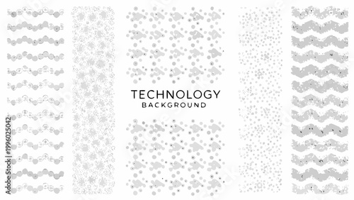 Abstract gray patterns and dots with the word technology displayed vertically