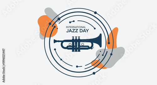 Celebrate International Jazz Day with a Stylish Trumpet Graphic and Abstract Elements Perfect for Music Promotion and Events