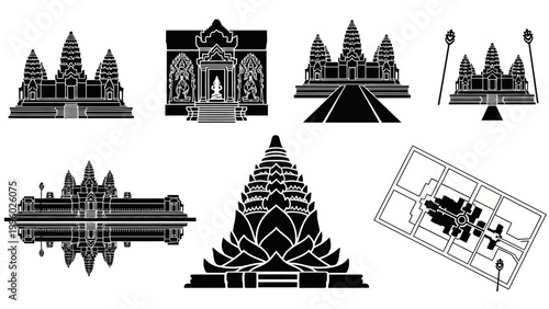 Ancient Temple Silhouettes Collection - Angkor Wat, Khmer Architecture