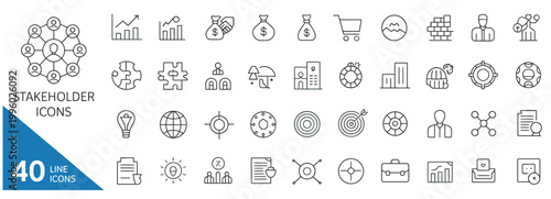 Collection of 40 stakeholder and business icons, representing teamwork, strategy, and growth.
