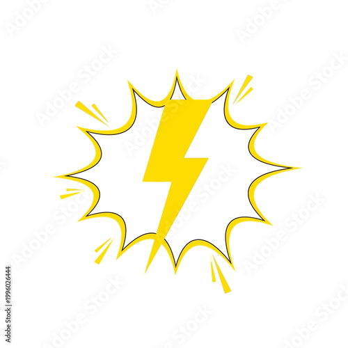 Yellow lightning bolt symbol in a comic book style burst.
