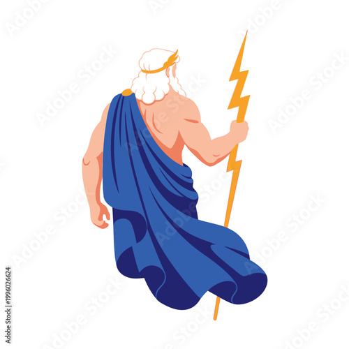 Zeus holding a lightning bolt and wearing a laurel wreath.