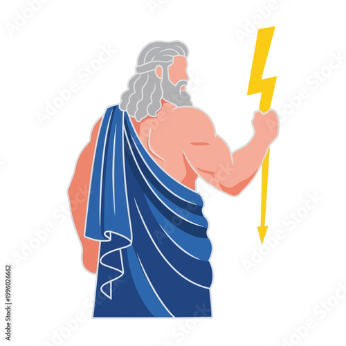 Zeus Holding Lightning Bolt Greek God Illustration.