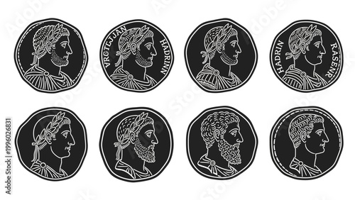 Ancient Roman Coins: Emperor Hadrian Profile Portraits Collection