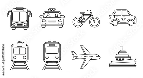 Collection of various transportation vehicles and modes of travel.