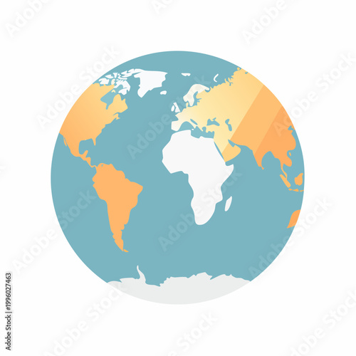 Stylized Globe with Continents and Sun Rays