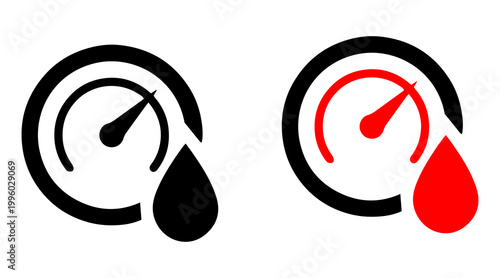 Speed Meter with Drop Icon Set – Performance Gauge Vector Illustration