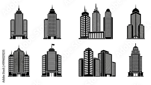 Set of Modern Skyscraper Icons - City Buildings Vector Collection